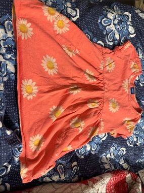 Coral Daisy Print Girls' Dress